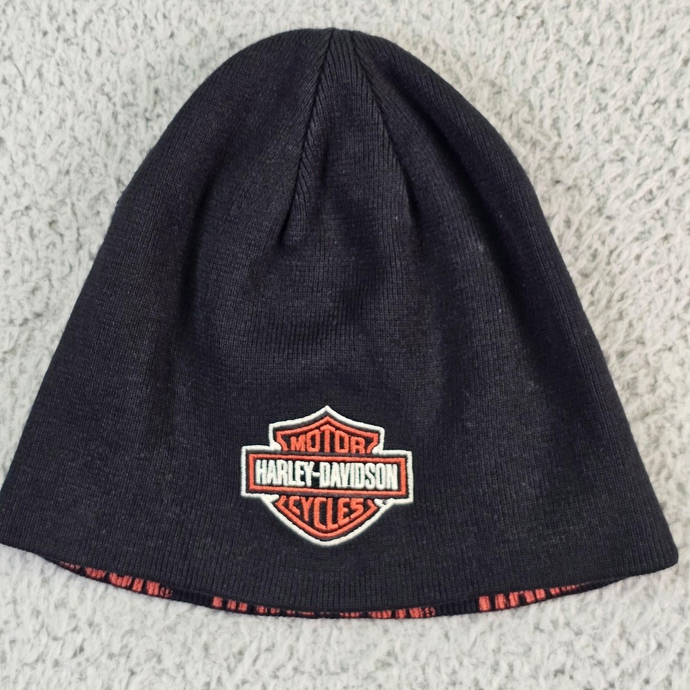 Harley-Davidson Hat Mens One Size Black Reversible Knit Beanie Motorcycle